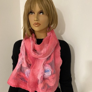 Pink selyemre nemezelt konnyu nyari gyapju sal 3D - ruha & divat - sál, sapka, kendő - sál - Meska.hu