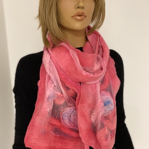 Pink selyemre nemezelt konnyu nyari gyapju sal 3D - ruha & divat - sál, sapka, kendő - sál - Meska.hu