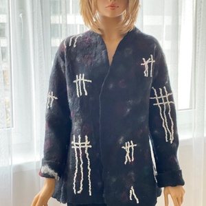  Kettő az egyben Fregoli Fekete mintas nemezelt gyapjú kabat mindket oldalán mas mintaval. 40-42 méret  - ruha & divat - női ruha - blézer & kosztüm - Meska.hu