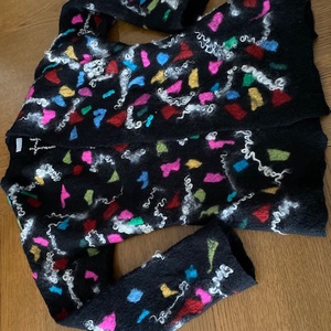  Kettő az egyben Fregoli Fekete mintas nemezelt gyapjú kabat mindket oldalán mas mintaval. 40-42 méret  - ruha & divat - női ruha - blézer & kosztüm - Meska.hu