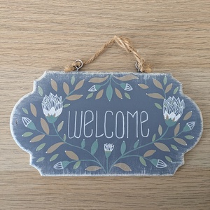 Üdvözlő tábla, kézzel festett, Otthon & Életmód, Dekoráció, Ajtó- és ablak dekoráció, Ajtótábla, Festett tárgyak, MESKA