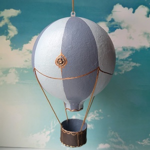 Papírmasé hőlégballon - kékesszürke - Meska.hu