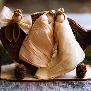 Kókuszdiós betlehem angyallal, Karácsony, Karácsonyi lakásdekoráció, Karácsonyfadíszek, Fonás (csuhé, gyékény, stb.), MESKA