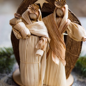 Kókuszdiós betlehem , Karácsony, Karácsonyi lakásdekoráció, Karácsonyfadíszek, Fonás (csuhé, gyékény, stb.), MESKA