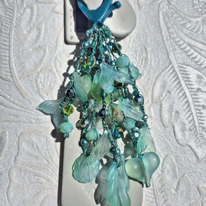 Türkiz arany gyöngy táskaékszer,  táskadísz., Táska & Tok, Kulcstartó & Táskadísz, Táskadísz, Horgolás, MESKA