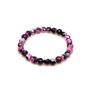 Fazettált fekete-pink achát golyós gyerek ásvány karkötő 6mm - Meska.hu