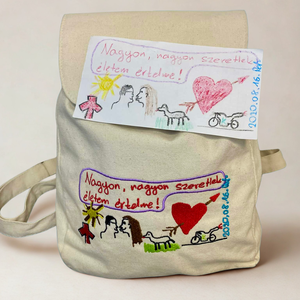 Emlékőrző hímzett hátizsák  saját rajzból készítve - Meska.hu
