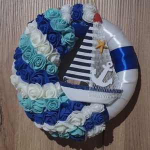 �?kék-fehér tengeri hangulatú vitorláshajós kopogtató?�, Otthon & Életmód, Dekoráció, Ajtó- és ablak dekoráció, Ajtódísz & Kopogtató, Mindenmás, MESKA