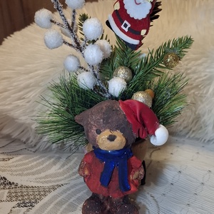 ?Macimikulás kisszekérrel és műfenyő ágakkal?, Karácsony, Karácsonyi lakásdekoráció, Karácsonyi lakásdíszek, Gipszöntés, MESKA