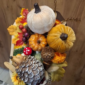 ����őszi Sünis-tökös asztaldísz���� - otthon & életmód - dekoráció - asztal és polc dekoráció - asztaldísz - Meska.hu