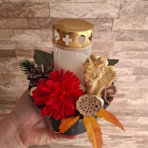 Sírdísz/kegyeleti dísz gipsz angyalkával, Otthon & Életmód, Vallás, Temetkezési tárgy, Sírdísz, kegyeleti dísz, Gipszöntés, MESKA