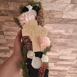 Sírdísz/kegyeleti dísz Keresztel és Jézus arcával - otthon & életmód - vallás - temetkezési tárgy - sírdísz, kegyeleti dísz - Meska.hu