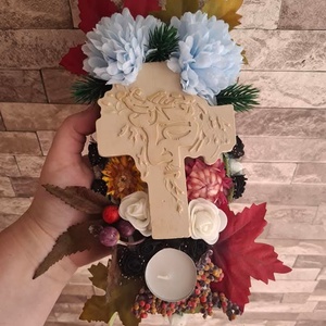 Sírdísz/kegyeleti dísz Keresztel és Jézus arcával - otthon & életmód - vallás - temetkezési tárgy - sírdísz, kegyeleti dísz - Meska.hu