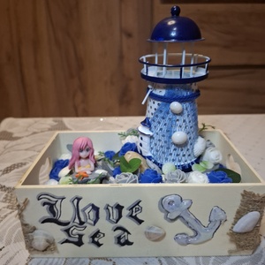 ?��?��Sellős és világítótornyos nyári asztaldísz?��?��, Otthon & Életmód, Dekoráció, Asztal és polc dekoráció, Asztaldísz, Mindenmás, MESKA