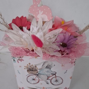 Bicikliző nyuszikás húsvéti virágbox - otthon & életmód - dekoráció - húsvéti asztaldíszek - Meska.hu