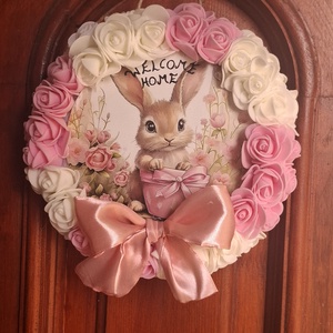 ��Cuki rózsaszínű-fehér nyuszis tavaszi kopogtató�� - Meska.hu