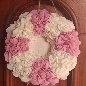 ��Cuki rózsaszínű-fehér nyuszis tavaszi kopogtató�� - otthon & életmód - virágdekoráció - virágdíszek - dekor koszorúk, kopogtatók - Meska.hu