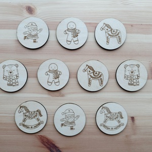 Karácsonyi memóriajáték  Fa korongokkal (10 db) - játék & sport - készségfejlesztő és logikai játék - memória játékok - Meska.hu