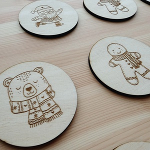 Karácsonyi memóriajáték  Fa korongokkal (10 db) - Meska.hu