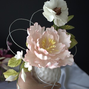 Rózsaszín Bazsarózsa kompozíció-Anyák napi cukorvirág ajándék - otthon & életmód - dekoráció - dísztárgy - Meska.hu