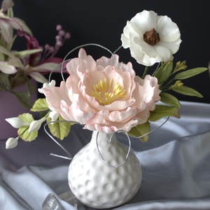 Rózsaszín Bazsarózsa kompozíció-Anyák napi cukorvirág ajándék - otthon & életmód - dekoráció - dísztárgy - Meska.hu