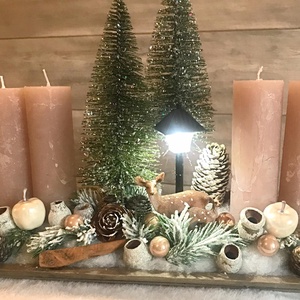 Hosszú fa tálcás adventi asztaldísz - Meska.hu