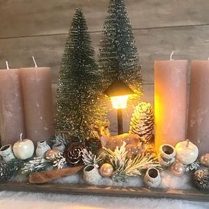 Hosszú fa tálcás adventi asztaldísz - karácsony - adventi díszek - adventi asztaldísz - Meska.hu