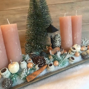 Hosszú fa tálcás adventi asztaldísz - karácsony - adventi díszek - adventi asztaldísz - Meska.hu