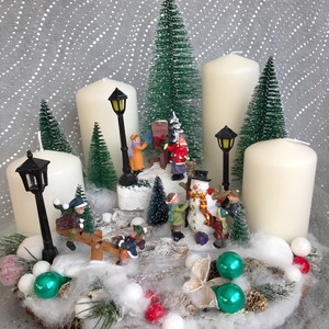 Téli falus adventi koszorú világítással - karácsony - adventi díszek - adventi koszorú - Meska.hu