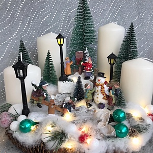 Téli falus adventi koszorú világítással - Meska.hu