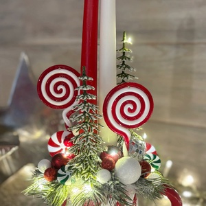 Piros fehér cukorkás gyertyás karácsonyi készítmény - Meska.hu
