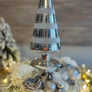 Modern ezüst ledes fenyőfa karácsonyi asztaldísz - karácsony - adventi díszek - adventi asztaldísz - Meska.hu