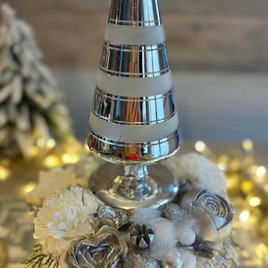 Modern ezüst ledes fenyőfa karácsonyi asztaldísz - karácsony - adventi díszek - adventi asztaldísz - Meska.hu