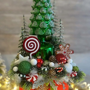 Zöld forgó üveg fenyőfás asztaldísz - karácsony - karácsonyi lakásdekoráció - ünnepi asztaldekoráció - Meska.hu