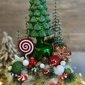 Zöld forgó üveg fenyőfás asztaldísz - karácsony - karácsonyi lakásdekoráció - ünnepi asztaldekoráció - Meska.hu