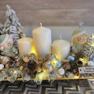 Macis karácsonyi asztaldísz, Karácsony, Adventi díszek, Adventi asztaldísz, Virágkötés, MESKA