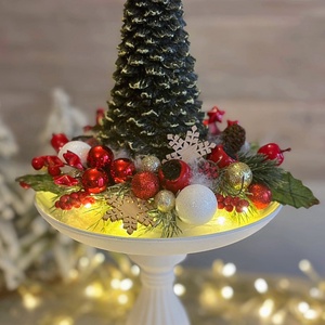 Fenyőfa gyertyás asztaldísz, Karácsony, Adventi díszek, Adventi asztaldísz, Virágkötés, MESKA