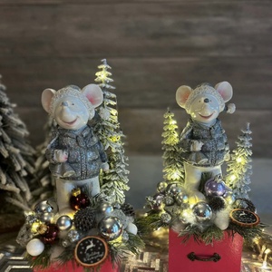 Egérkés karácsonyi asztaldísz, Karácsony, Adventi díszek, Adventi asztaldísz, Virágkötés, MESKA