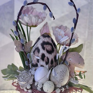 Leopárd mintás húsvéti tojásos asztaldísz, Ünnepi díszek, dekorációk, Húsvéti díszek és dekorációk, Húsvéti asztaldíszek, Virágkötés, MESKA