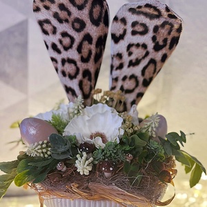 Leopárd mintás nyuszi füles tál - ünnepi díszek, dekorációk - húsvéti díszek és dekorációk - húsvéti asztaldíszek - Meska.hu