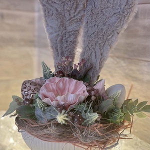 Barna plüssös nyuszi füles tál - ünnepi díszek, dekorációk - húsvéti díszek és dekorációk - húsvéti asztaldíszek - Meska.hu