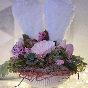 Fehér plüssös nyuszi füles tál - Meska.hu