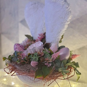 Fehér plüssös nyuszi füles tál - ünnepi díszek, dekorációk - húsvéti díszek és dekorációk - húsvéti asztaldíszek - Meska.hu