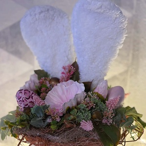 Fehér plüssös nyuszi füles tál - ünnepi díszek, dekorációk - húsvéti díszek és dekorációk - húsvéti asztaldíszek - Meska.hu