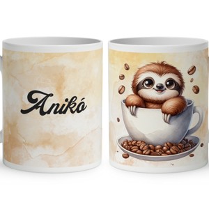 Névvel kérhető - Mosolygós Kávés lajhár mintás bögre, Otthon & Életmód, Konyhafelszerelés, tálalás, Tálalás, Bögre & Csésze, , MESKA