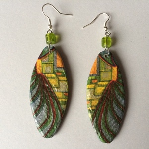 Hundertwasser fülbevaló - függöny, Ékszer, Fülbevaló, Lógó fülbevaló, Decoupage, transzfer és szalvétatechnika, Ékszerkészítés, Meska