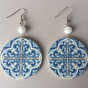 Azulejo No.4 fülbevaló - ékszer - fülbevaló - lógós kerek fülbevaló - Meska.hu
