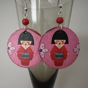 Kokeshi baba No.3 fülbevaló - ékszer - fülbevaló - lógós kerek fülbevaló - Meska.hu
