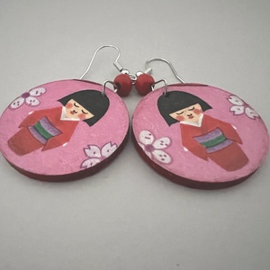 Kokeshi baba No.3 fülbevaló - ékszer - fülbevaló - lógós kerek fülbevaló - Meska.hu