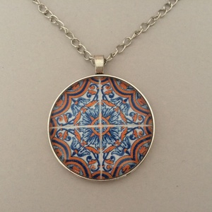 Korallos azulejo No.4 nyaklánc, Ékszer, Nyaklánc, Medálos nyaklánc, Ékszerkészítés, Meska